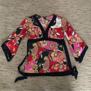 Red Multicolored Kimono Like Floral Blouse Size Small